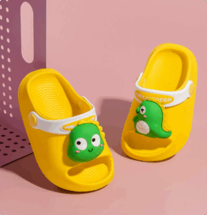 Mini Fashion– Vrolijk&Veilig– Polka Strand Slippers Gele Dinosaurus / 180 (5–6 jaar) | Educatief Speelgoed