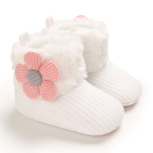 Mini Fashion™ - Altijd Warme Voeten - Kinder Winterschoenen Wit - Roze Bloem / 16 (0-6 maanden) | Educatief Speelgoed