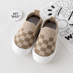 Mini Fashion™ - Geblokt patroon - Flexibele Instapschoen Bruin-beige / 22/23 (1- 1.5 jaar) | Educatief Speelgoed