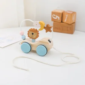 Bead Tracks™ – Trein, Auto&Motoriek– Houten Kralen- en Sleepet Autootje | Educatief Speelgoed