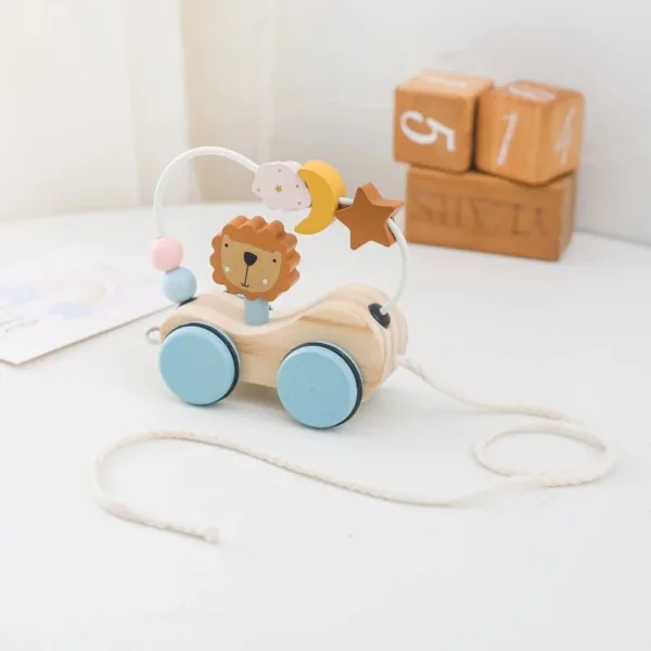 Bead Tracks™ – Trein, Auto&Motoriek– Houten Kralen- en Sleepet Autootje | Educatief Speelgoed - Afbeelding 1