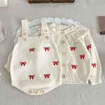 Mini Fashion™ - Cute Look - Gebreide Kledingsets Wit Rood - Set / 80 (1 jaar) | Educatief Speelgoed