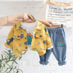 Mini Fashion™ - Peuter&Avontuur  - 3-delige Kleding Set Gele Dino / 100 (3 jaar) | Educatief Speelgoed