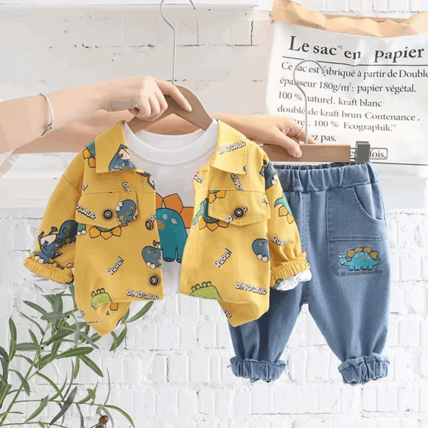 Mini Fashion™ - Peuter&Avontuur  - 3-delige Kleding Set Gele Dino / 100 (3 jaar) | Educatief Speelgoed - Afbeelding 1
