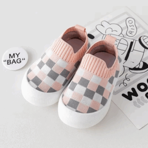 Mini Fashion™ - Geblokt patroon - Flexibele Instapschoen Roze-wit / 22/23 (1- 1.5 jaar) | Educatief Speelgoed