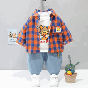 Mini Fashion™ - Peuter&Avontuur  - 3-delige Kleding Set Rood/Blauw geblokt / 90 (2 jaar) | Educatief Speelgoed