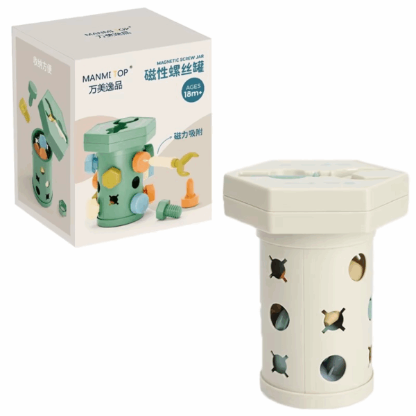 Magnet Toys™ - Creativiteit&Motoriek - Montessori Schuif- en Schroefplezier Grijs | Educatief Speelgoed - Afbeelding 1