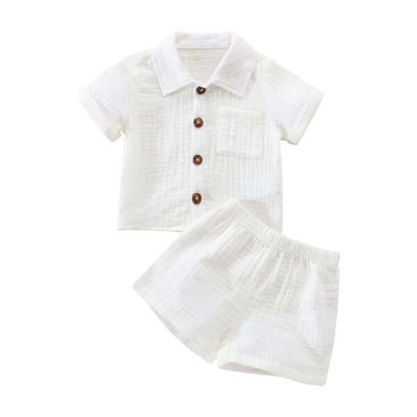 Mini Fashion™ - Katoen Linnen Zomerset Jongens Wit / 70 (0-6 maanden) | Educatief Speelgoed - Afbeelding 1