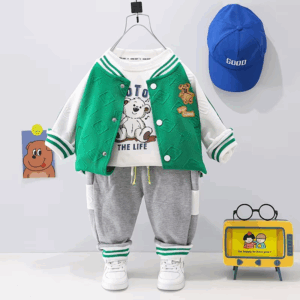 Mini Fashion™ - Peuter&Avontuur  - 3-delige Kleding Set Groen Baseball / 120 (5 jaar) | Educatief Speelgoed