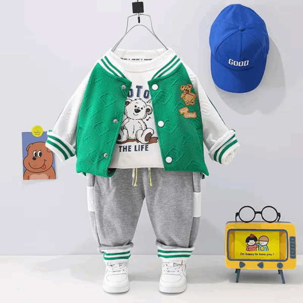 Mini Fashion™ - Peuter&Avontuur  - 3-delige Kleding Set Groen Baseball / 120 (5 jaar) | Educatief Speelgoed - Afbeelding 1