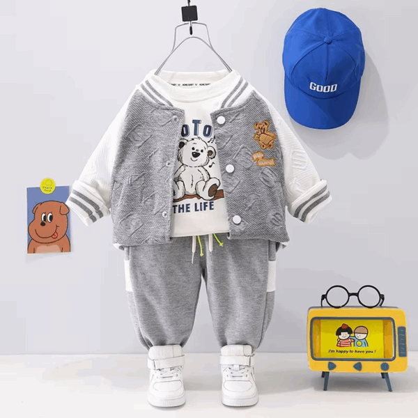 Mini Fashion™ - Peuter&Avontuur  - 3-delige Kleding Set Grijs Baseball / 90 (2 jaar) | Educatief Speelgoed - Afbeelding 1