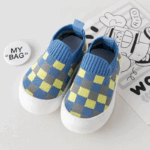 Mini Fashion™ - Geblokt patroon - Flexibele Instapschoen Blauw-geel / 26/27 (2-3 jaar) | Educatief Speelgoed