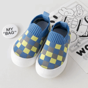 Mini Fashion™ - Geblokt patroon - Flexibele Instapschoen Blauw-geel / 20/21 (9-12 maanden) | Educatief Speelgoed
