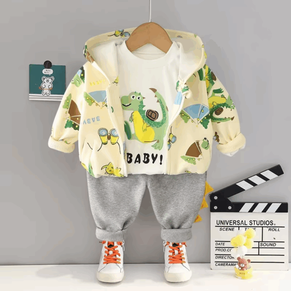 Mini Fashion™ - Peuter&Avontuur  - 3-delige Kleding Set Beige Dino / 80 (12 maanden) | Educatief Speelgoed - Afbeelding 1