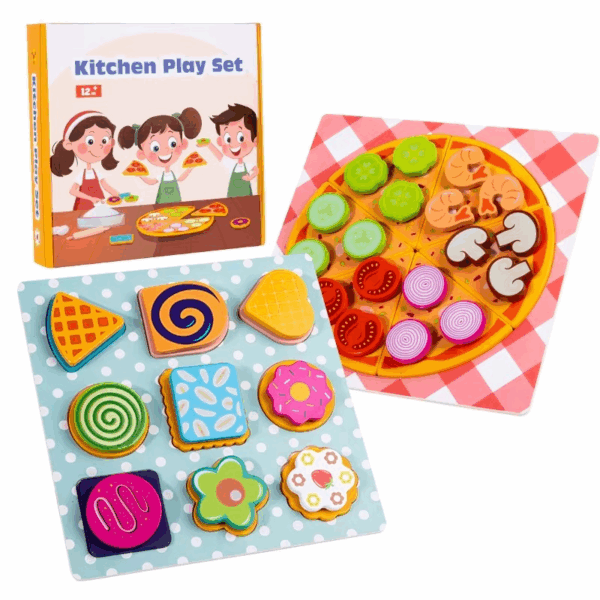 Woods™ - Stimuleer Creativiteit&Motoriek - Kinder Pizza&Koekje Set Pizza + Koekje | Educatief Speelgoed - Afbeelding 1