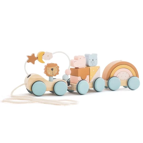 Bead Tracks™ – Trein, Auto&Motoriek– Houten Kralen- en Sleepet Trein | Educatief Speelgoed - Afbeelding 1