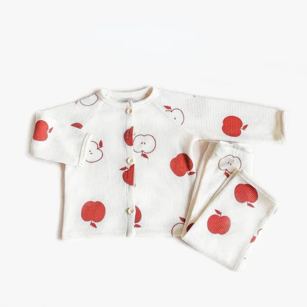 Mini Fashion™ - Luchtig Katoen - Kinder Pyjama Wit - Rode Appels / 90 (2 jaar) | Educatief Speelgoed - Afbeelding 1