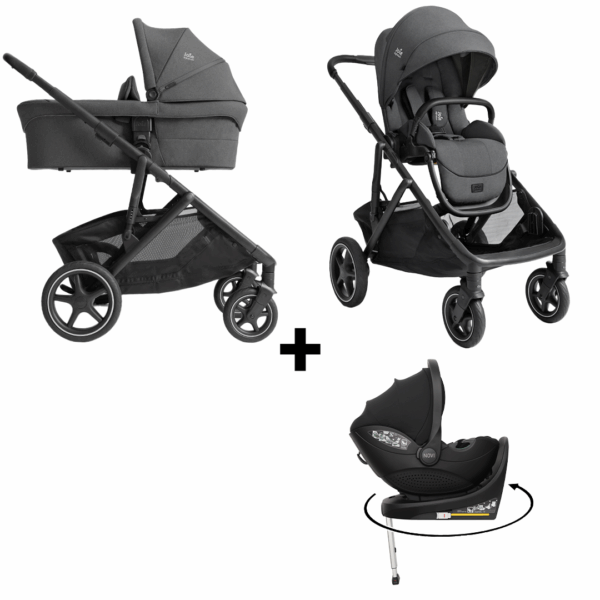 Kinderwagen Joie Signature Versiti Ebony met Autostoel Joy Glide 360° All Black&Base - Afbeelding 1