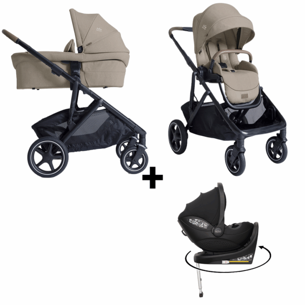 Kinderwagen Joie Signature Versiti Sandstone met Autostoel Joy Glide 360° All Black&Base - Afbeelding 1