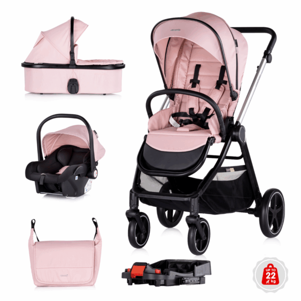 Kinderwagen Chipolino Marbella 3-in-1 Pink Marshmallow + Isofix Base - Afbeelding 1