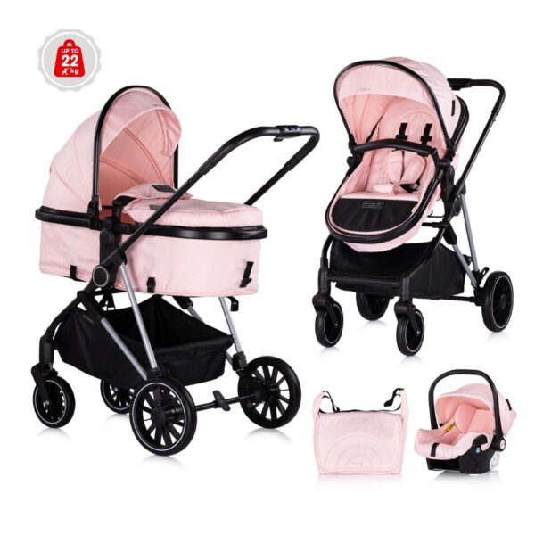 Kinderwagen Chipolino Aura 2-in-1 Pink Marshmallow + Autostoel Chipolino Aura Pink Marshmallow - Afbeelding 1
