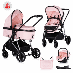 Kinderwagen Chipolino Aura Pink Marshmallow + Autostoel Chipolino Aura Pink Marshmallow Met Base