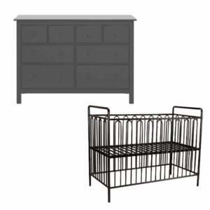 Babykamer Bretagne Zwart + Ledikant Metaal Royal 60x120 Zwart (Commode + Ledikant)