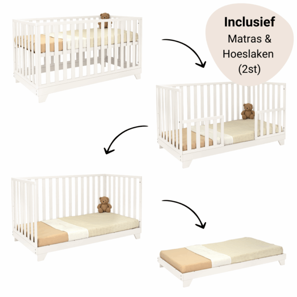 Set | Meegroeiledikant Colorfull Home Lois V2 70x140 Pure White + Matras Airflow Pro + Hoeslaken Meyco Jersey Wit (2st) - Afbeelding 1