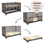 Set | Meegroeiledikant Colorfull Home Lois V2 70x140 Pure Black + Matras Airflow Pro + Hoeslaken Meyco Jersey Wit (2st)