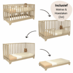 Set | Meegroeiledikant Colorfull Home Lois V2 70x140 Pure Sand + Matras Airflow Pro + Hoeslaken Meyco Jersey Wit (2st)