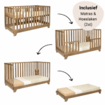 Set | Meegroeiledikant Colorfull Home Lois V2 70x140 Pure Walnut + Matras Airflow Pro + Hoeslaken Meyco Jersey Wit (2st)