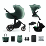 Kinderwagen Kinderkraft Prime2 PRO 3-in1Dark Green Incl. Autostoel, Luiertas&Base