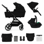 Kinderwagen Kinderkraft Yoxi 3-in-1 Pure Black Met Autostoel Kinderkraft Mink 2 Pro I-Size Black