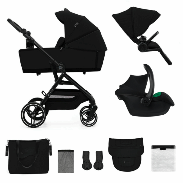 Kinderwagen Kinderkraft Yoxi 3-in-1 Pure Black Met Autostoel Kinderkraft Mink 2 Pro I-Size Black - Afbeelding 1
