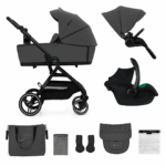 Kinderwagen Kinderkraft Yoxi 3-in-1 Moonlight Grey Met Autostoel Kinderkraft Mink 2 Pro I-Size Black