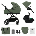 Kinderwagen Kinderkraft Yoxi 3-in-1 Mystic Green Met Autostoel Kinderkraft Mink 2 Pro I-Size Black
