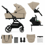 Kinderwagen Kinderkraft Yoxi 3-in-1 Sand Beige Met Autostoel Kinderkraft Mink 2 Pro I-Size Beige Met Base