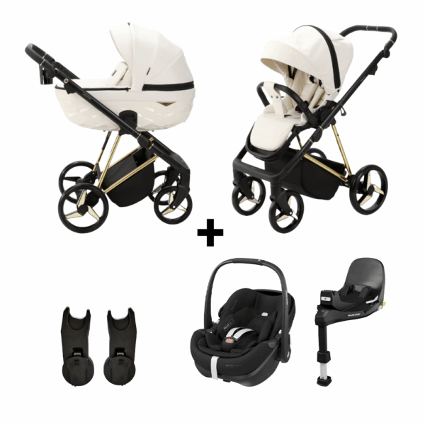 Kinderwagen Adamex Quantum Beige Star + Autostoel Maxi-Cosi Pebble Pro2 en Base Slide Tech - Afbeelding 1