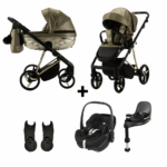 Kinderwagen Adamex Quantum Glossy Gold + Autostoel Maxi-Cosi Pebble Pro2 en Base Slide Tech