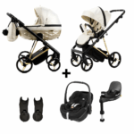 Kinderwagen Adamex Quantum Beige Gold Star + Autostoel Maxi-Cosi Pebble Pro2 en Base Slide Tech