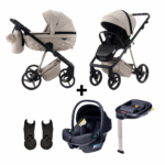 Kinderwagen Adamex Quantum Star Beige + Autostoel Novi Baby Jewel&Base&Adapterset