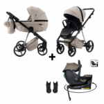 Kinderwagen Adamex Quantum Star Beige + Autostoel Jacky Pro 360° Dark Taupe&Base&Adapterset