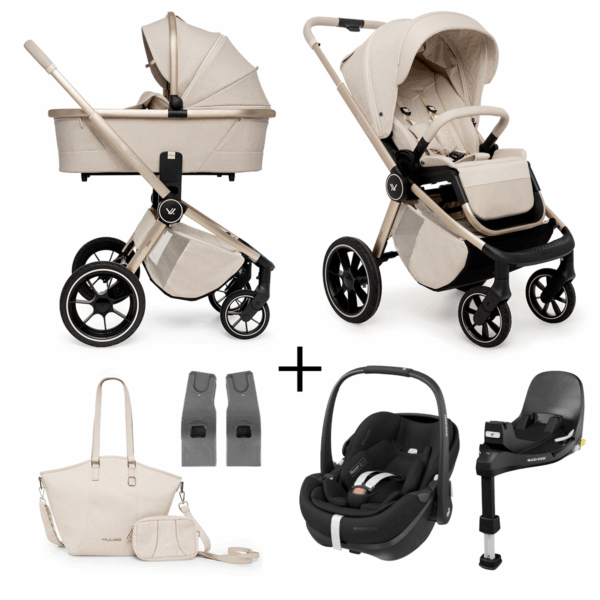 Kinderwagen Muuvo 2-in-1 Quick Boho Set Beige Beige + Autostoel Pebble 360 Pro2 en Slide Tech Base - Afbeelding 1