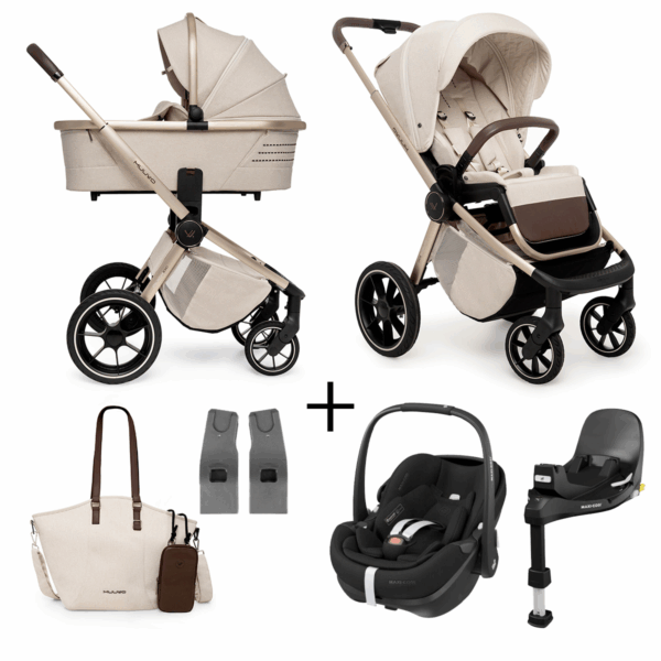 Kinderwagen Muuvo 2-in-1 Quick Boho Set Beige Brown + Autostoel Pebble 360 Pro2 en Slide Tech Base - Afbeelding 1