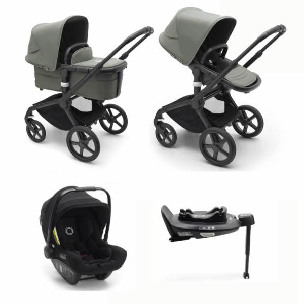 Kinderwagen Bugaboo Fox5 Compleet Black/Forest Green met Autostoel Turtle Air Black + Base by Nuna - Afbeelding 1