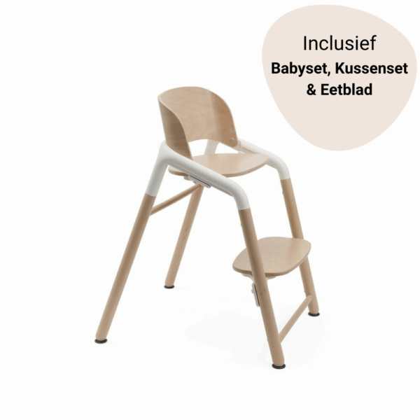Set Compleet | Kinderstoel Bugaboo Giraffe Natural Wood/White + Babyset&Kussenset + Eetblad - Afbeelding 1