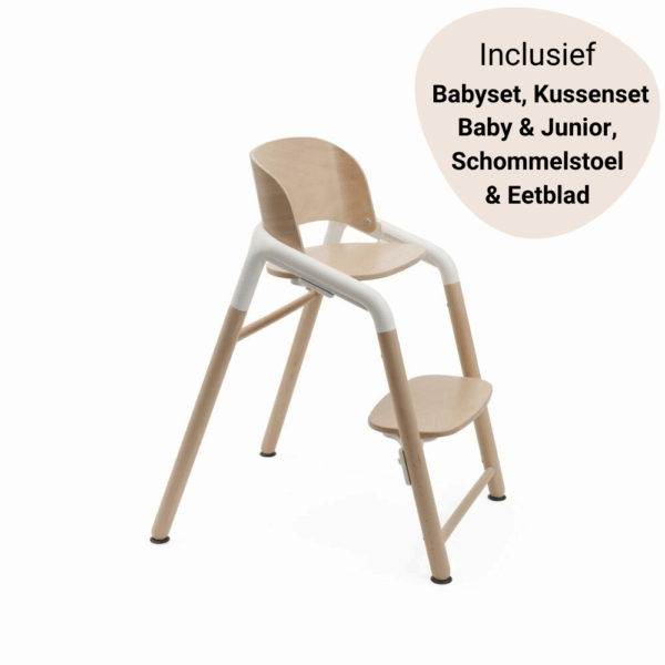Set Ultimate | Kinderstoel Bugaboo Giraffe Natural Wood/White + Babyset&Kussenset&Schommelstoel + Eetblad - Afbeelding 1