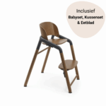 Set Compleet | Kinderstoel Bugaboo Giraffe Warm Wood/Grey + Babyset&Kussenset + Eetblad