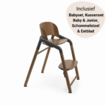 Set Ultimate | Kinderstoel Bugaboo Giraffe Warm Wood/Grey + Babyset&Kussenset&Schommelstoel + Eetblad