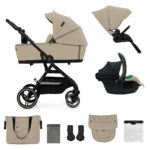 Kinderwagen Kinderkraft Yoxi 3-in-1 Sand Beige Met Autostoel Kinderkraft Mink 2 Pro I-Size Beige
